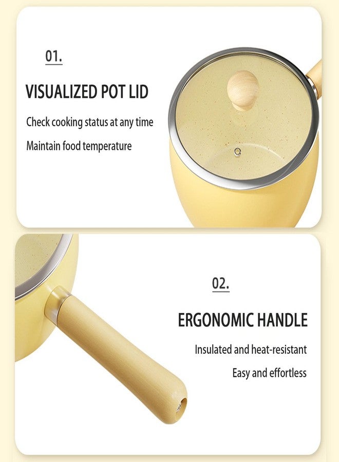 JUSTUP Soup Pan with Lid, 6.3 Inch Ceramic Coating Cooking Pot Saucepan with Wooden Handle, Healthy Milk Pot Cookware Suitable for Multiple Stoves (Yellow) - Image 5